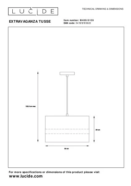 Lucide EXTRAVAGANZA TUSSE - Pendant light - 1xE27 - Blue - technical